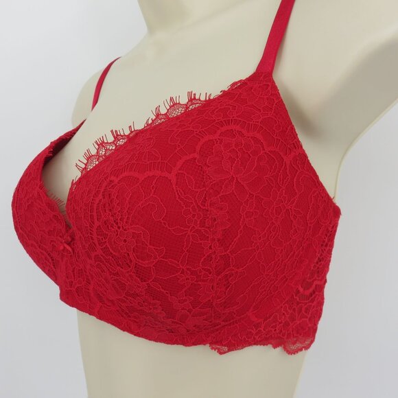 Victorias Secret 36D Dream Angels Padded No Wire Bra Red Lace Bow Wireless Sexy - Picture 4 of 15